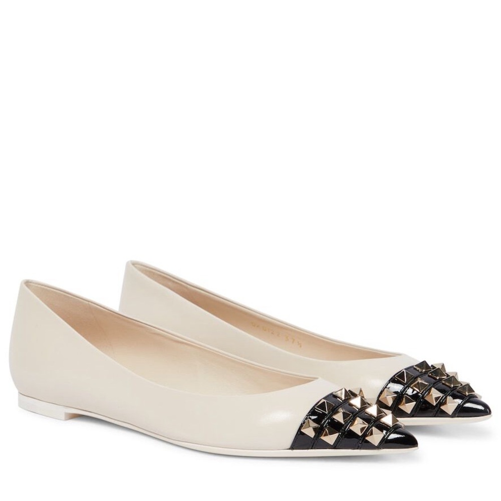 VALENTINO GARAVANI Rockstud Alcove Leather Ballet Flats - Beige